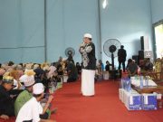 Saat Sampaikan kata sambutan di Tabligh Akbar Peringati Bulan Muharram Kepala Desa Sinar Wajo Hj. Ratnawati Sampaikan Agar Waspada Tentang Api